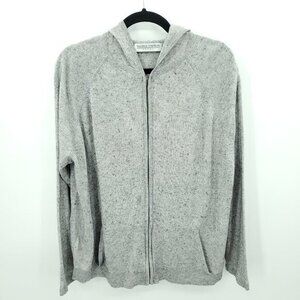 Valerie Stevens Sport Silk/Cashmere Full Zip Knit Hoodie L Gray